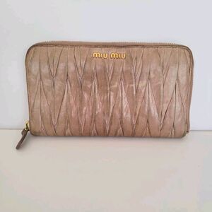 Miu Miu Wallet Matelasse Pink Large Accordion Card Holder Logo Leather Zip